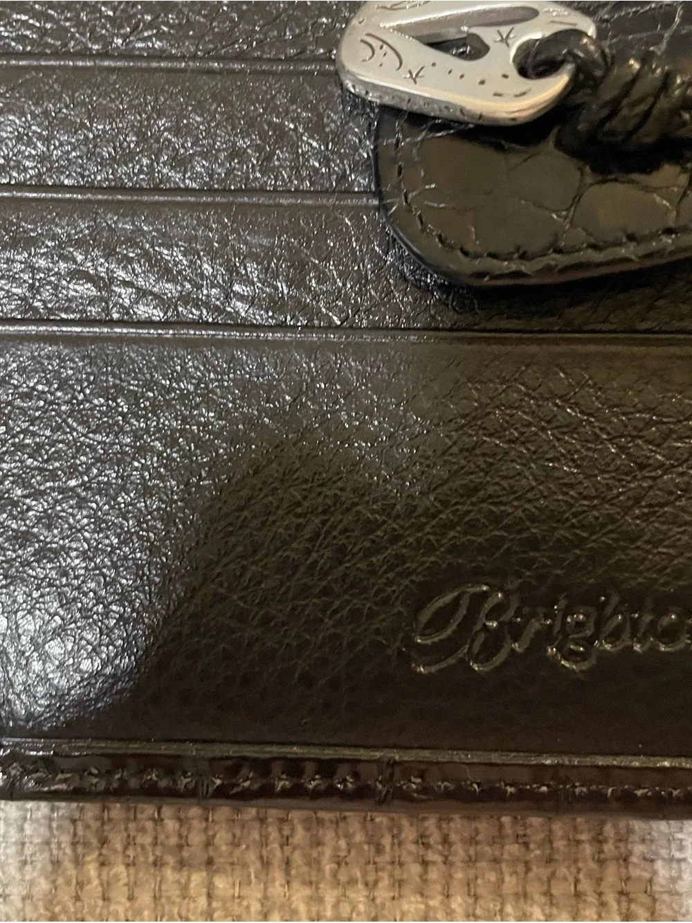 Brighton Black Woven Leather Bifold Wallet with Silver Heart Accent